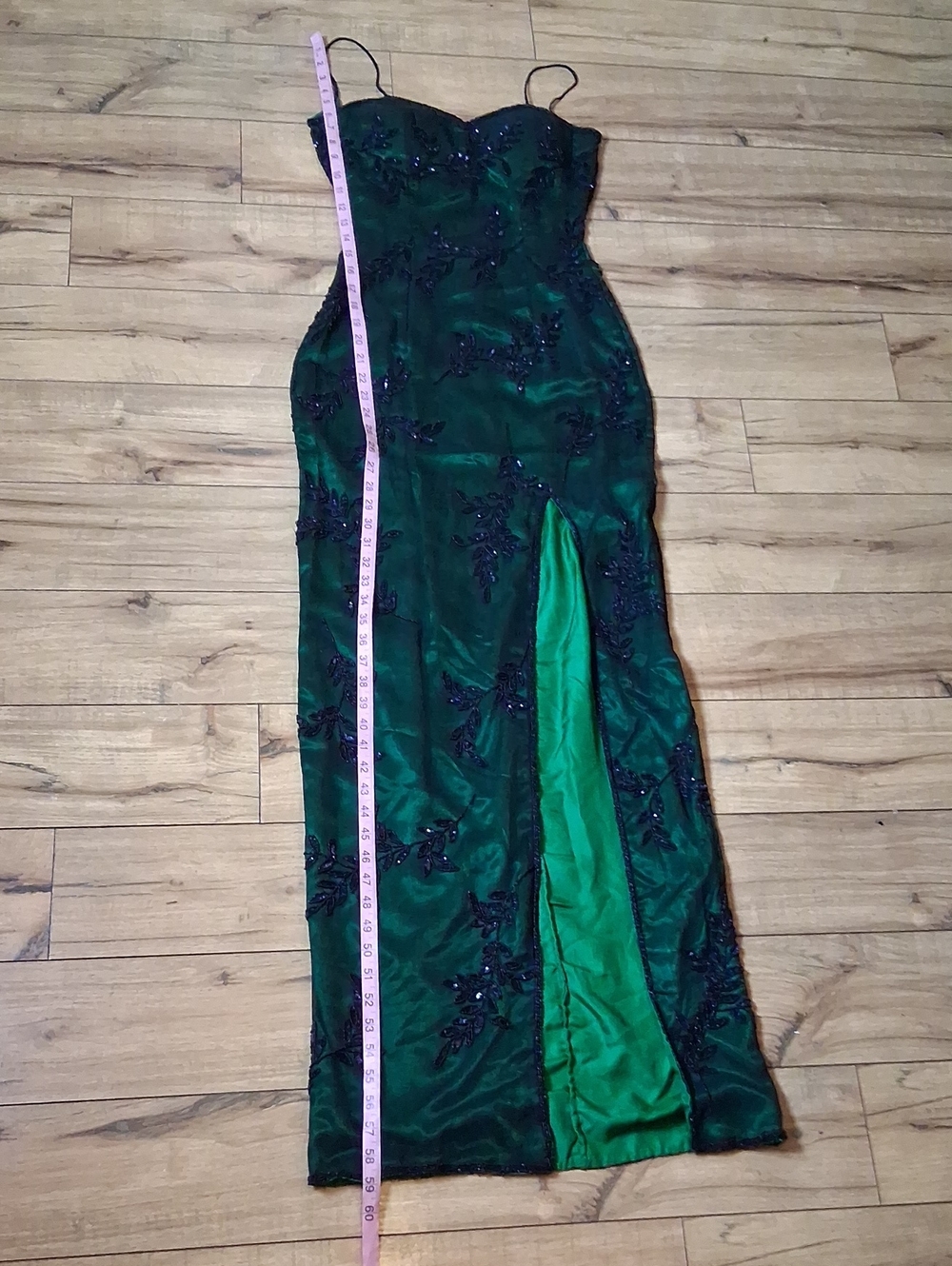 Women's Emerald Green Beaded Spaghetti-Strap Floor Length Evening Gown Size S - Picture 12 of 16